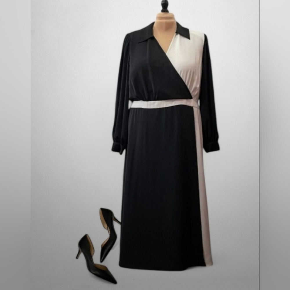 Eloquii Black and White Midi Wrap Dress